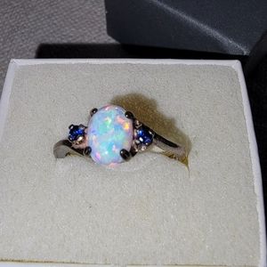 Naturally By Grace White Opal Ring with Sapphire gemstones - size 6.5